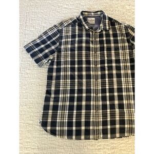 Tommy Bahama Jeans Mens Large Blue‎ Plaid Short Sleeve Cotton Button Down Shirt